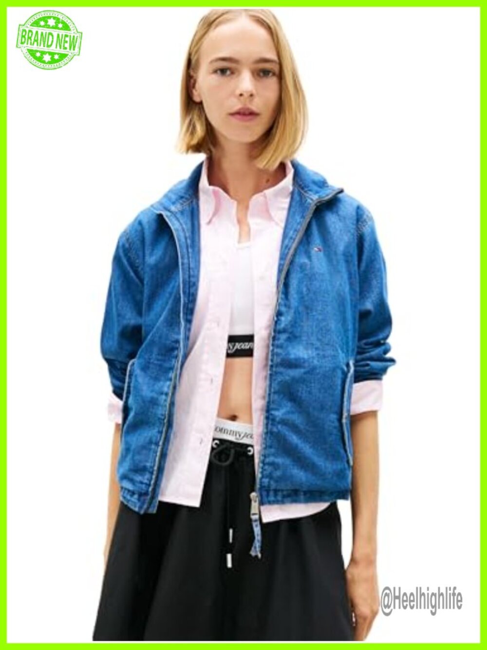 Lightweight Cotton Chambray Jean Jacket Embroidered Flag Zip Up